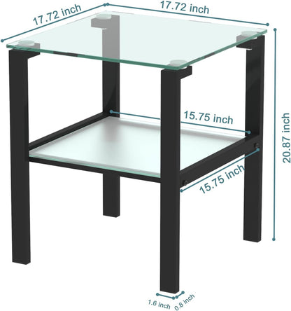 Mesa auxiliar superior de cristal, mesa auxiliar cuadrada de vidrio para sala