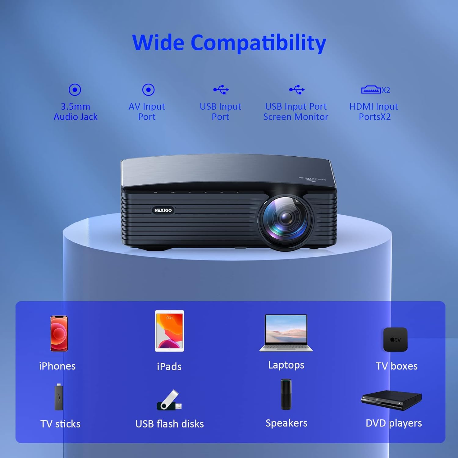 NexiGo Proyector para exteriores PJ20, proyector de películas con WiFi y...