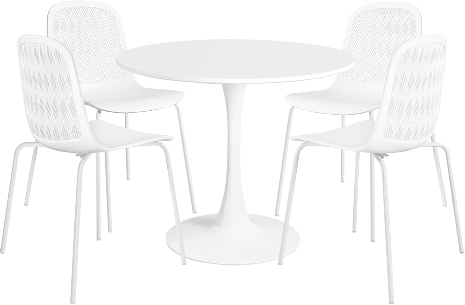 Juego de mesa de comedor redonda moderna de mediados de siglo para 4 con sillas