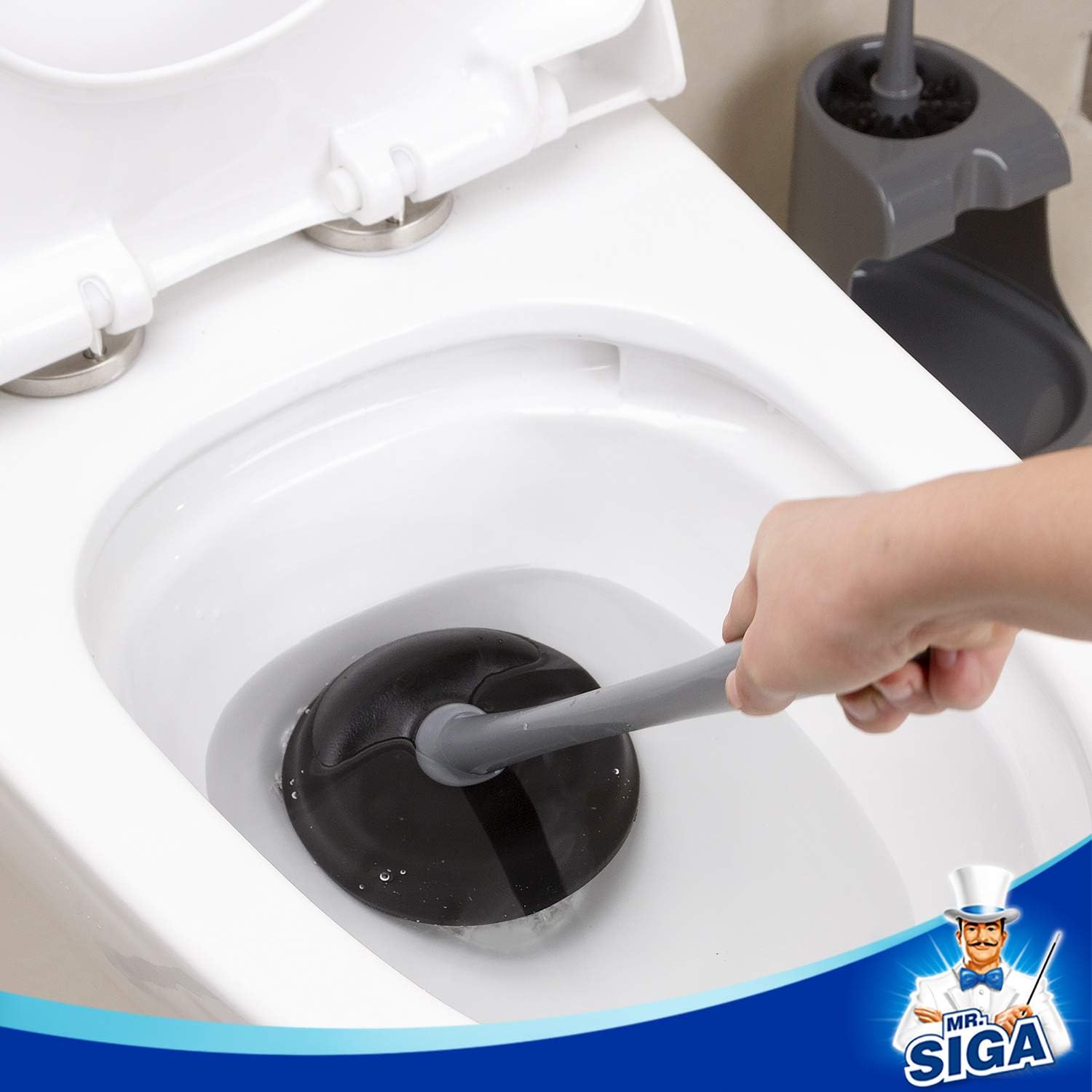 MR.SIGA Combo de émbolo de inodoro y cepillo para limpieza de baño, gris, 2...