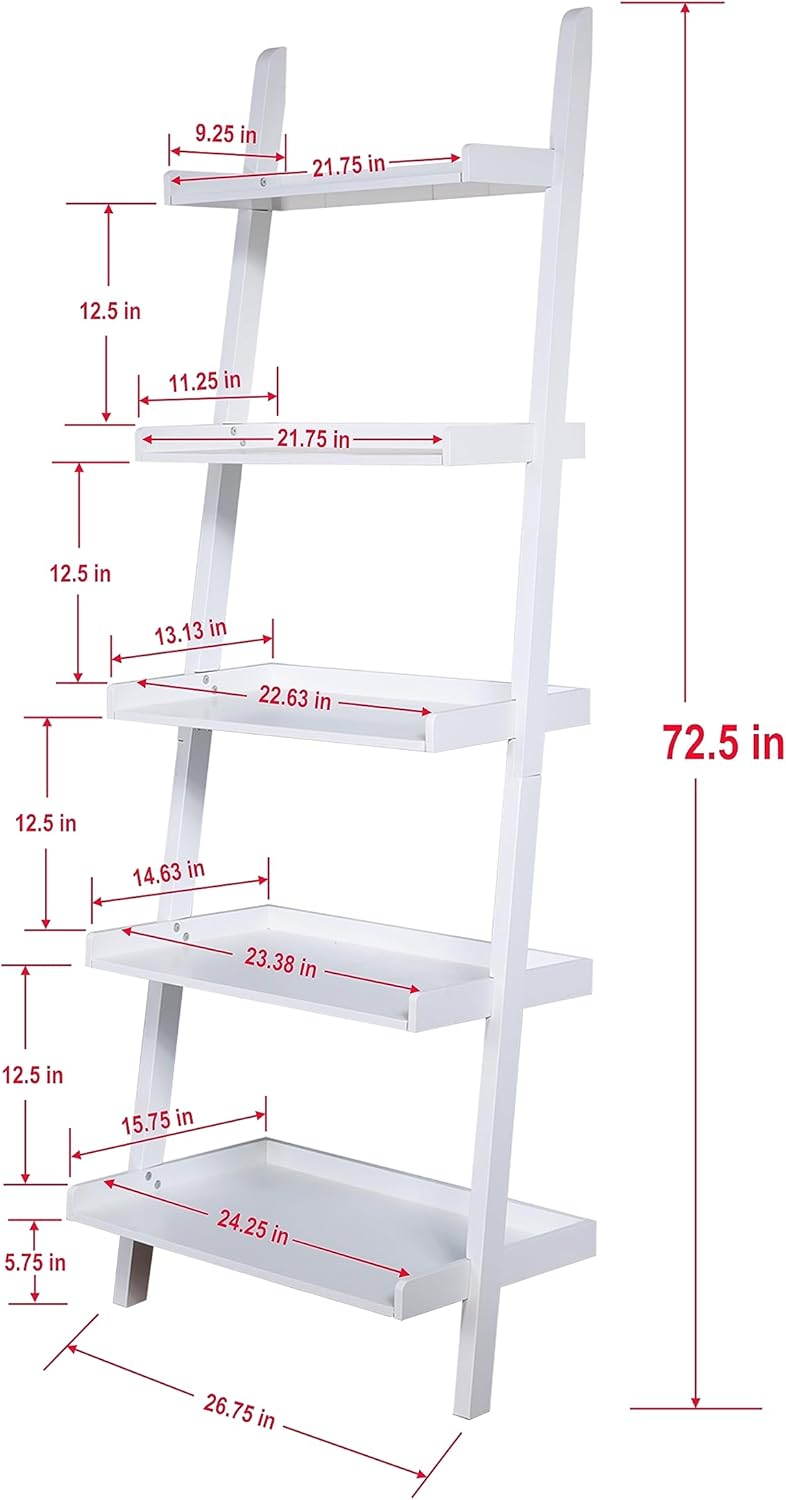 Estante de libros con escalera inclinada de 5 niveles, estante de