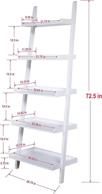 Estante de libros con escalera inclinada de 5 niveles, estante de