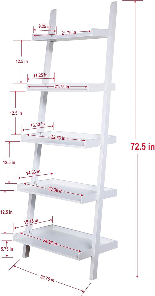 Estante de libros con escalera inclinada de 5 niveles, estante de...