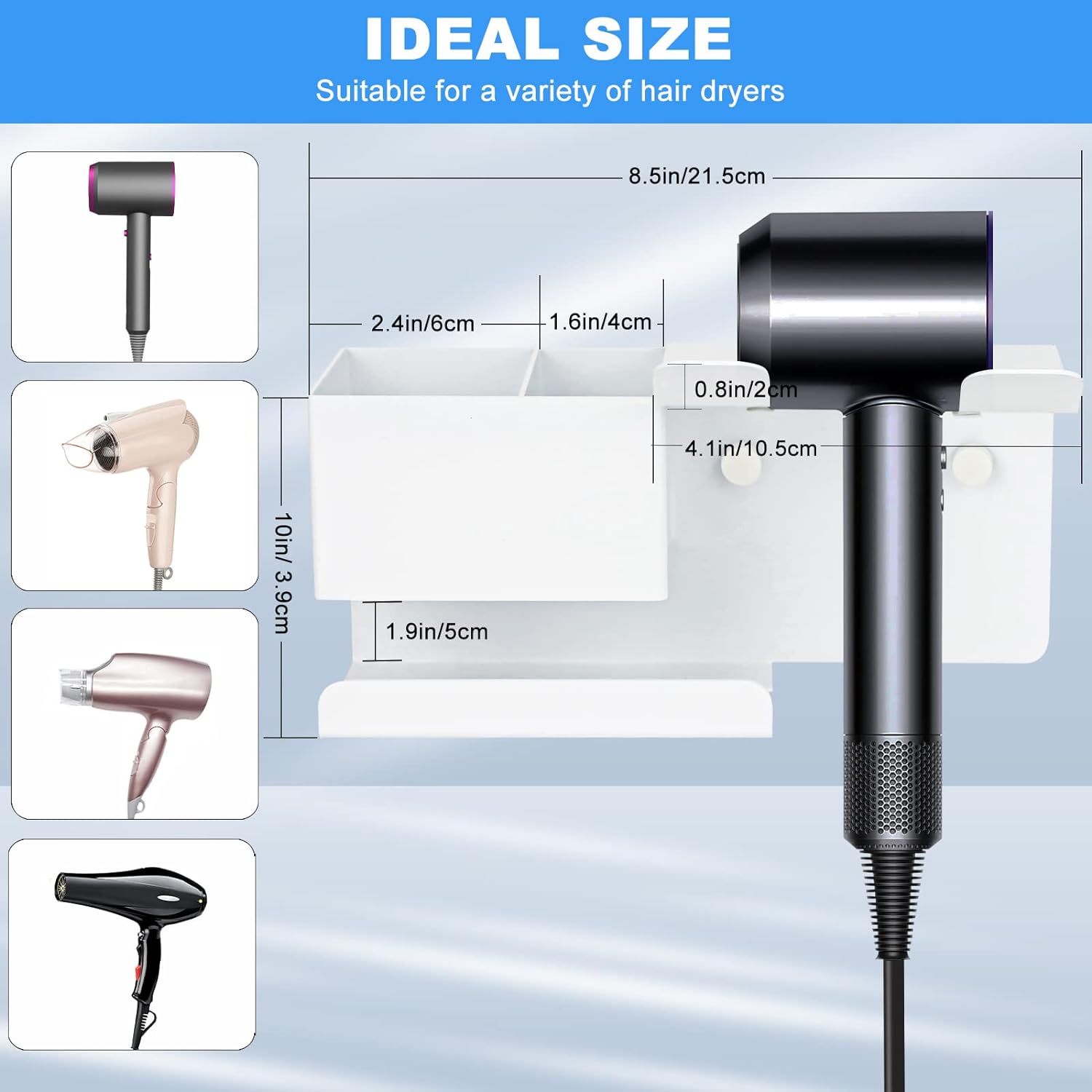 Soporte para secador de pelo montado en la pared, soporte para secador de pelo...