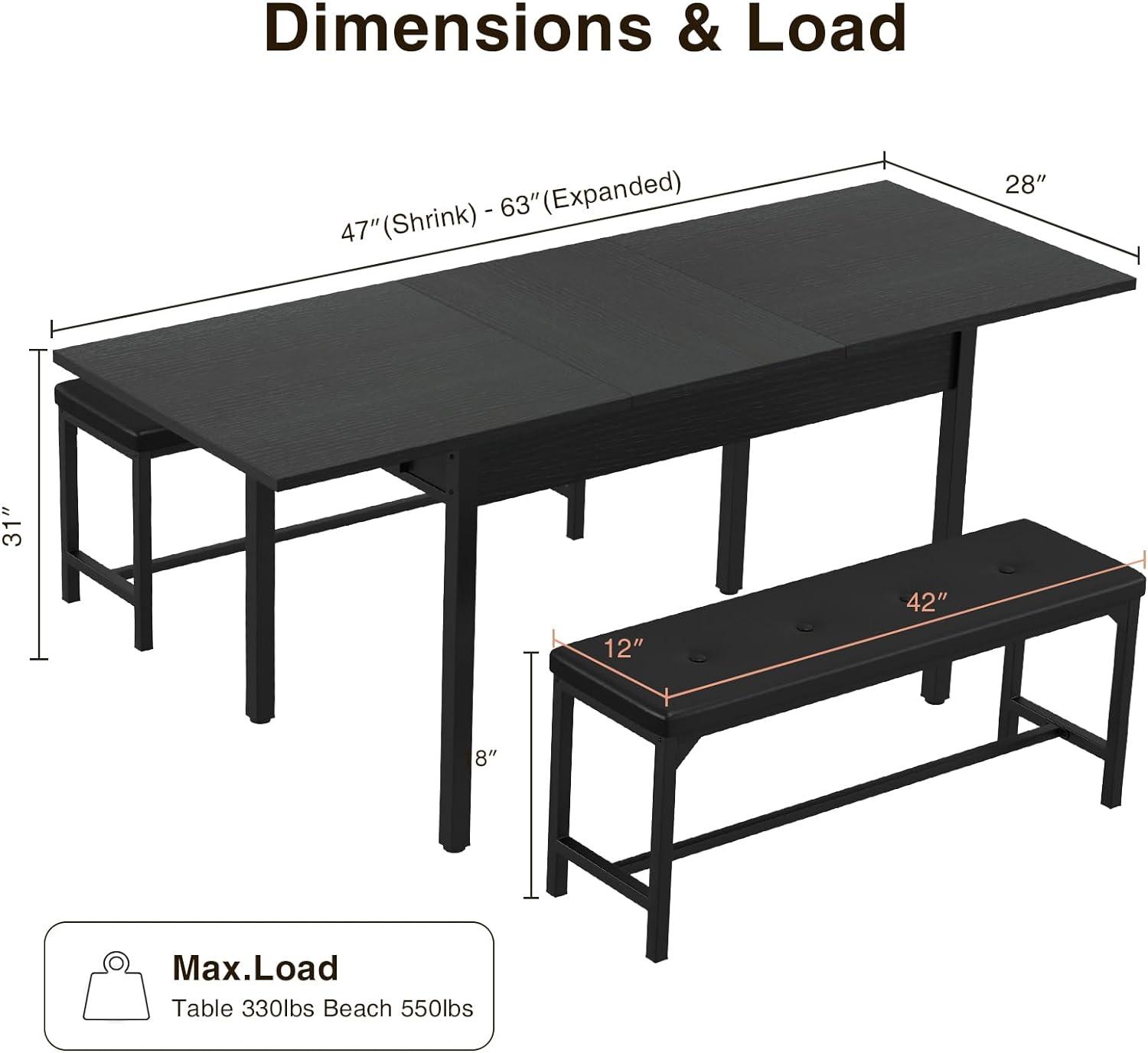 Juego de mesa de comedor de 3 piezas para 4-8, juego de mesa de cocina con