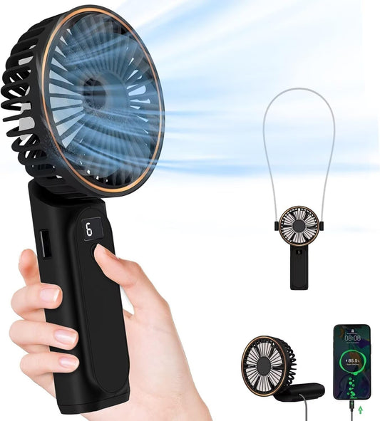 Ventilador de mano portátil recargable, 4000 mAh, ajustable en 180, 6...