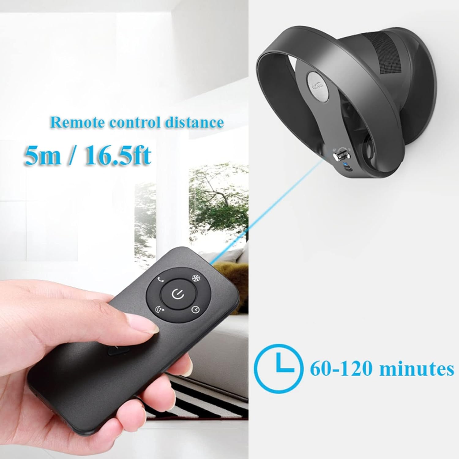 Ventilador de pared sin aspas de 14 pulgadas, 26 Wcontrol remoto, temporizador,...