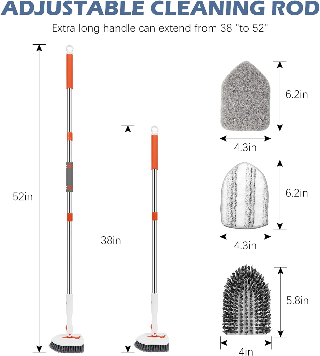 Cepillo de limpieza de piso, 3 en 1 para azulejos con mango largo ajustable de