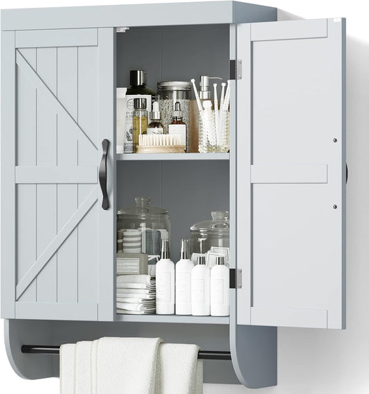 SRIWATANA - Gabinete de pared para baño, botiquín de 2 puertas con estante...