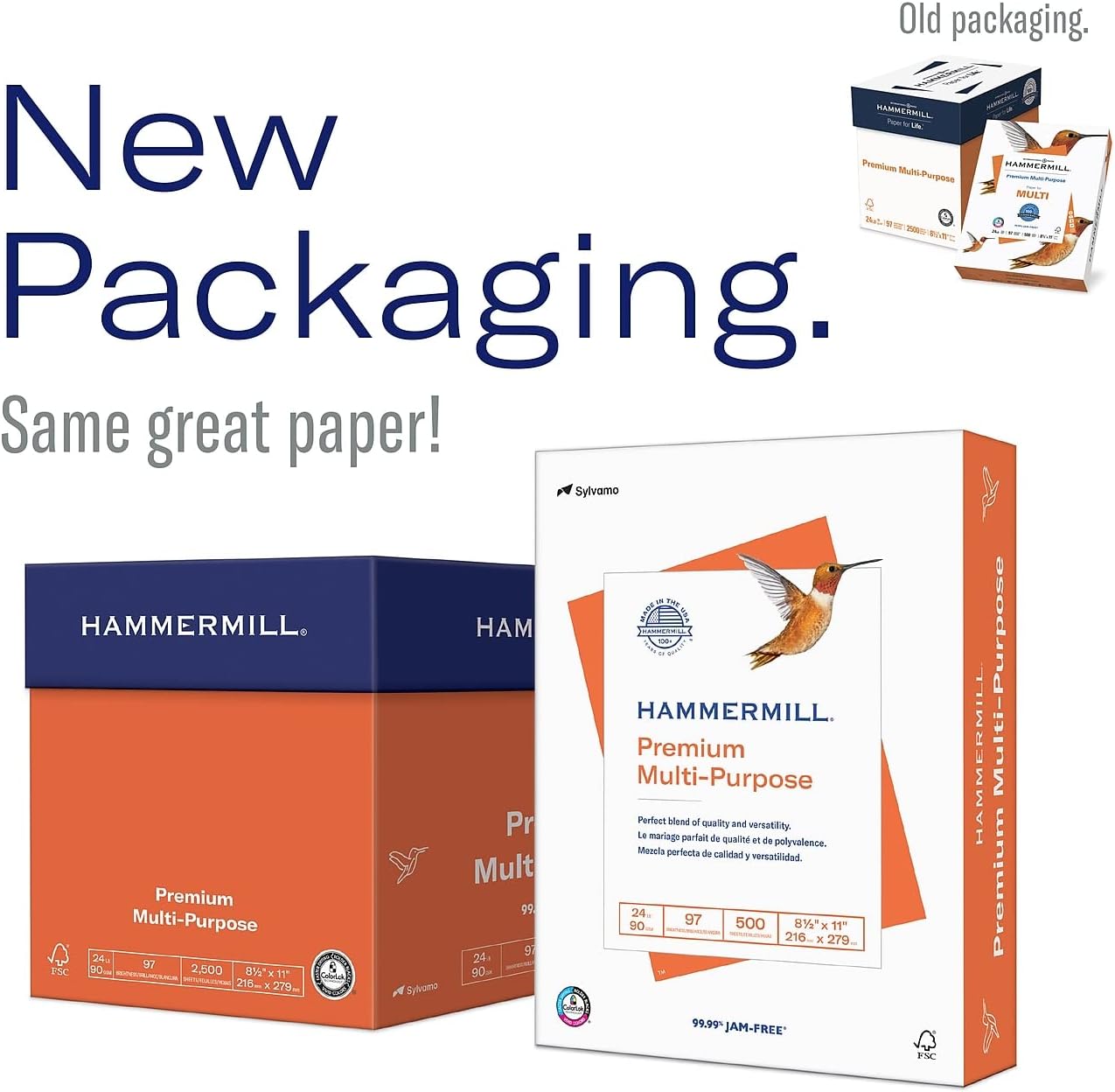 Hammermill Premium Multi-Purpose 24lb Copy Paper, 8.5x 11, 2,500 hojas, Hecho...