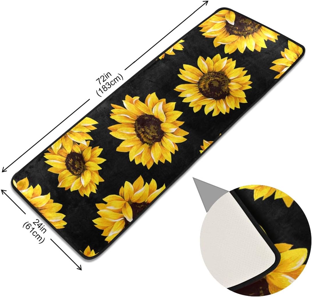Alfombras de cocina negras con diseño de girasol, antideslizantes, suaves, para...