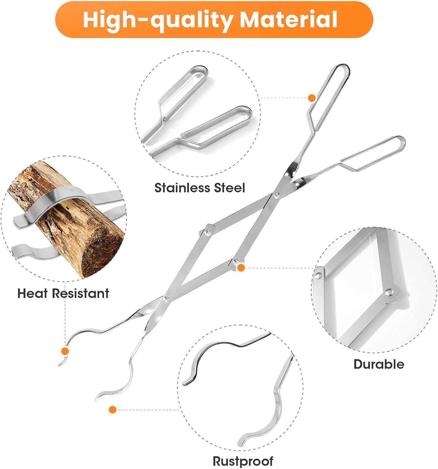 Pinzas para chimenea, accesorios para hogueras de 26 pulgadas, pinzas de leña,