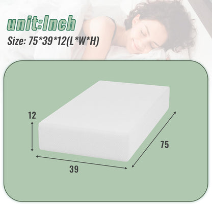 Colchón de espuma viscoelástica de gel de 12 pulgadas con funda de cremallera