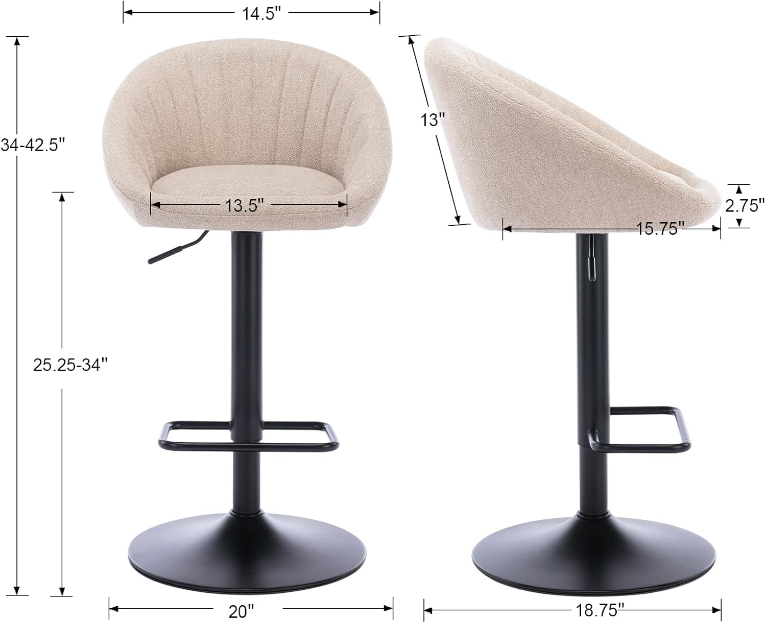 CIMOTA Juego de 2 taburetes de bar ajustables giratorios modernos, sillas de...