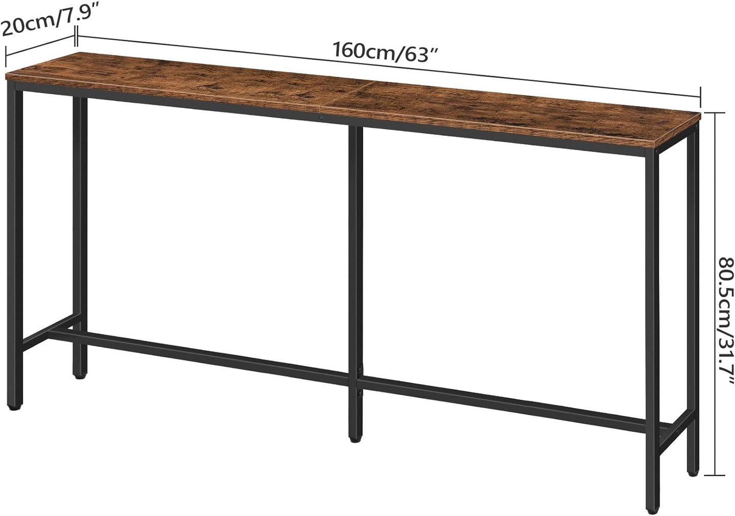 63" Console Table, Narrow Sofa Table for Entryway, Industrial Side Table for