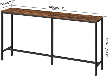 63" Console Table, Narrow Sofa Table for Entryway, Industrial Side Table for