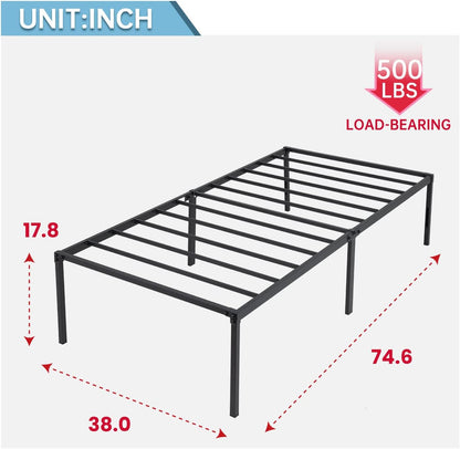 Base de cama de metal con plataforma de cama de 18 pulgadas de alto, no...