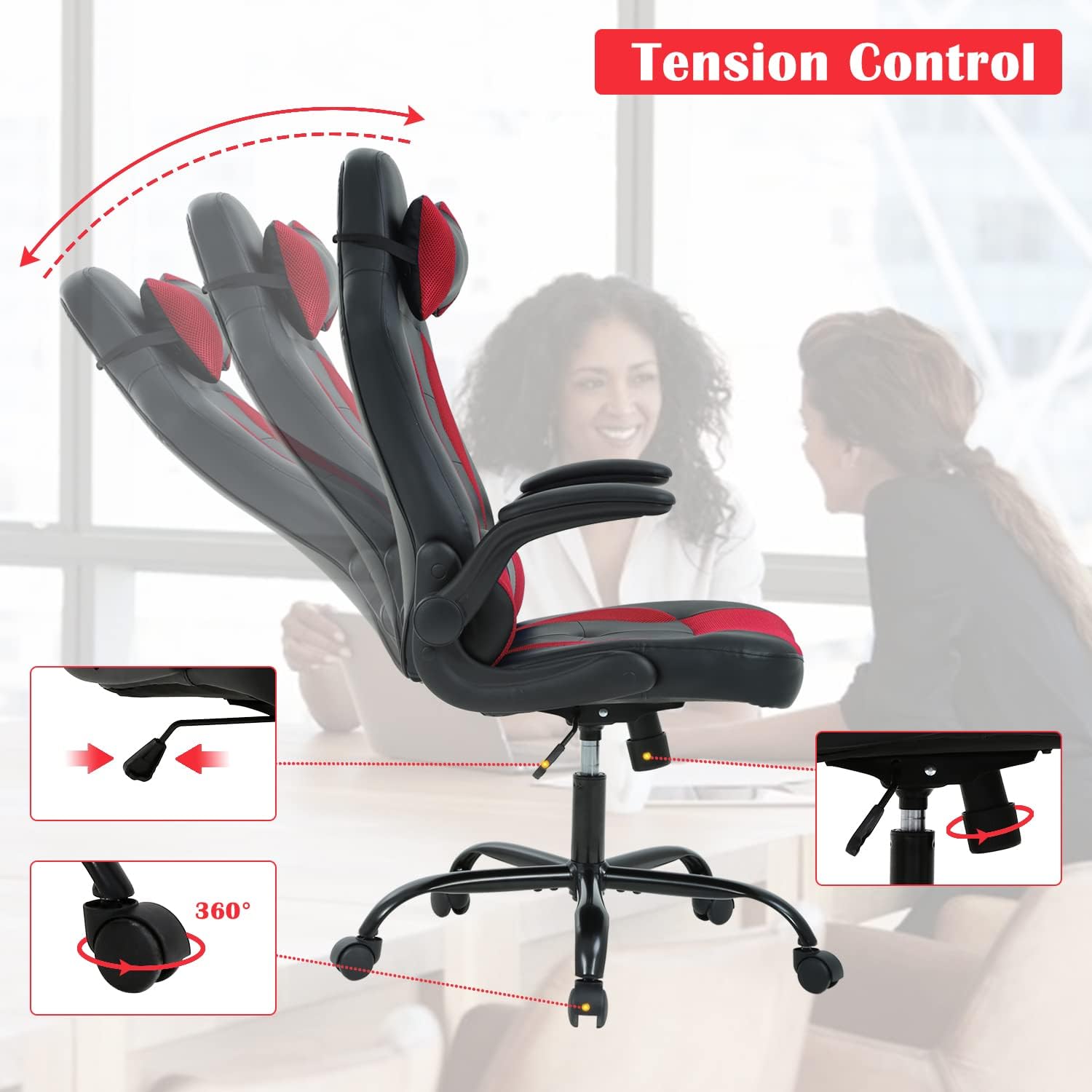 Silla de videojuegos, silla de computadora de piel sintética ajustable con...