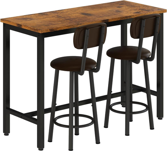 Mesa industrial de altura de pub con 2 taburetes tapizados de poliuretano, mesa