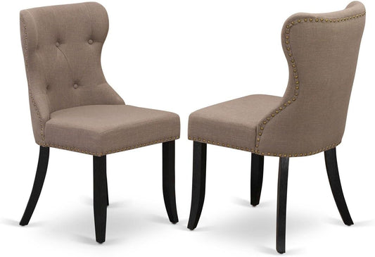 SIP6T48 Sion Parson Juego de 2 sillas acolchadas de tela de lino café con