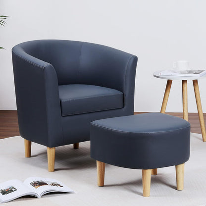 Silla de cuero, silla decorativa moderna de mediados de siglo con barril