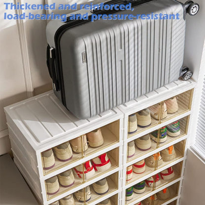 Caja de almacenamiento plegable, organizador de zapatos apilable transparente...