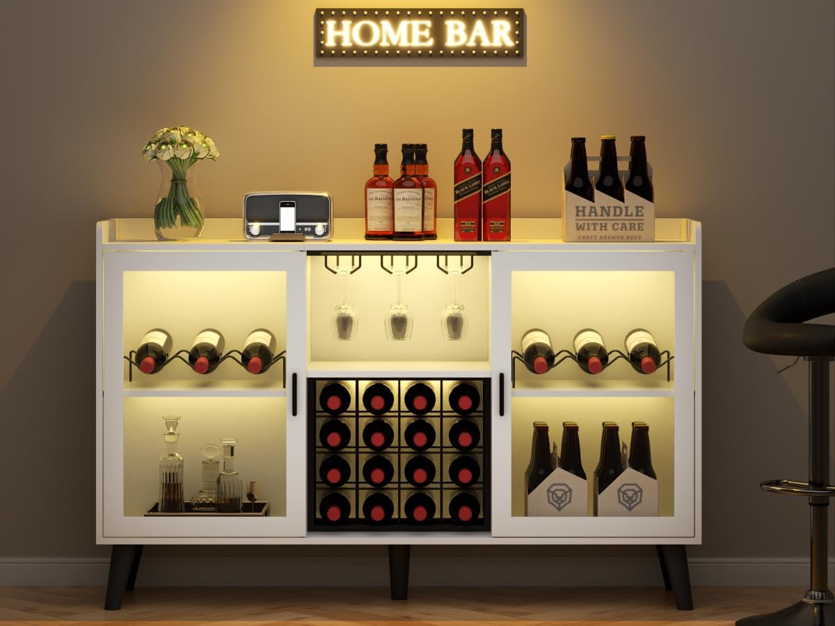 Gabinete de bar de vinos con luz LED, gabinete de café para el hogar con...