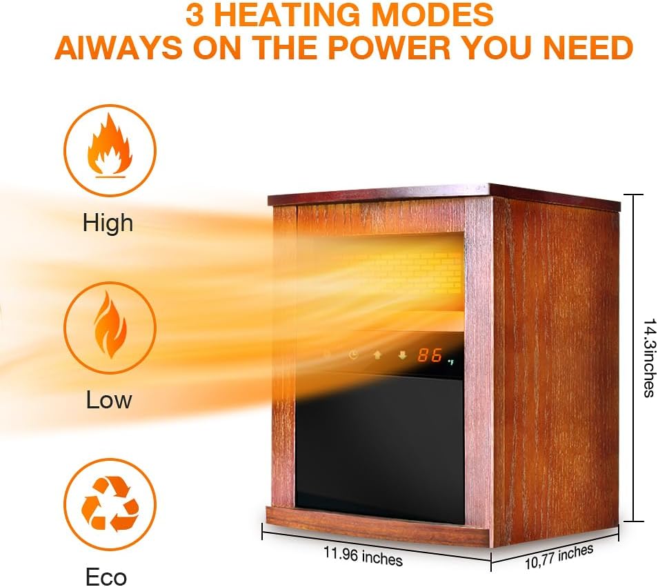 Air Choice Calentador de espacio eléctrico, calentador infrarrojo de 1500 W con...