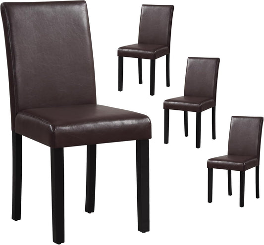 Juego de 4 sillas de comedor tapizadas de piel sintética con marco de madera