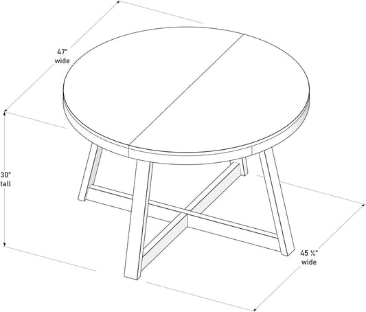 Mesa de comedor redonda, mesa de cocina de madera maciza de 47 pulgadas, mesa