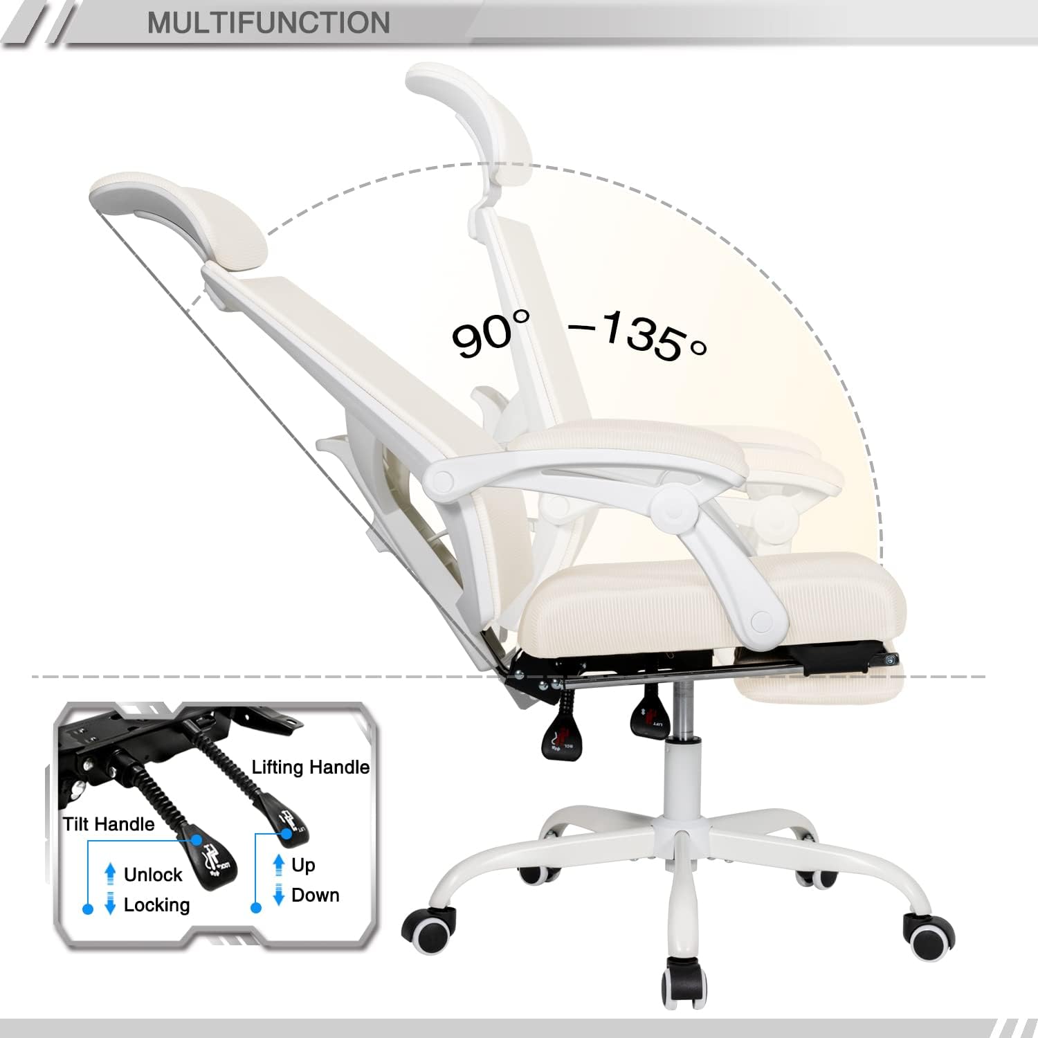 Qulomvs - Silla de oficina de malla ergonómica con reposapiés, reposacabezas y...