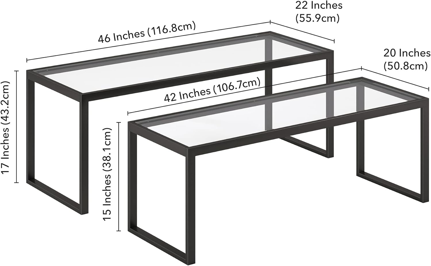 Henn&Hart Mesa de centro anidada rectangular en bronce ennegrecido, mesas de...