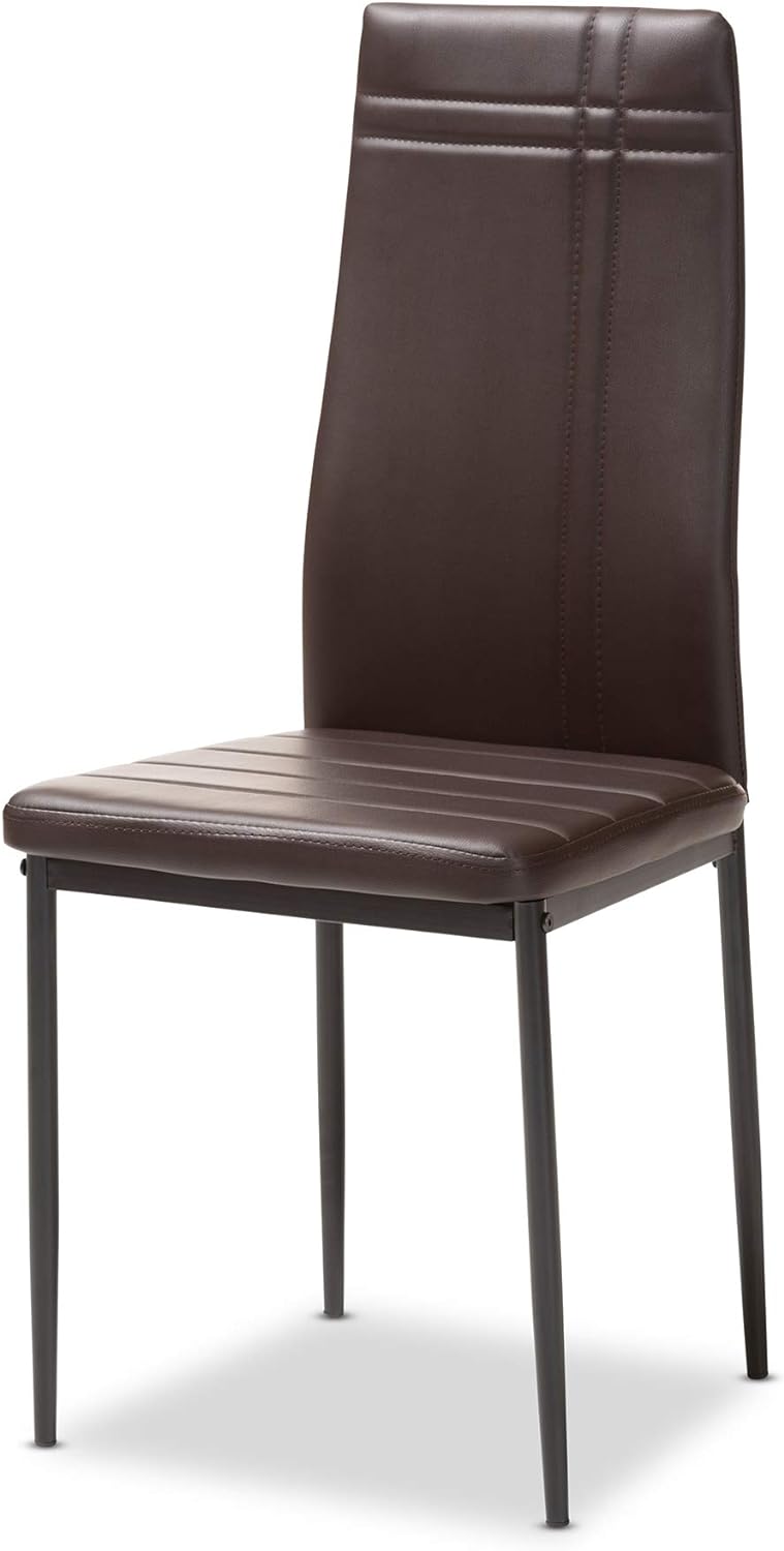 Baxton Studio Matiese Silla de comedor tapizada de piel sintética marrón