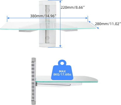 suptek Estante flotante de plata individual con vidrio templado reforzado para...