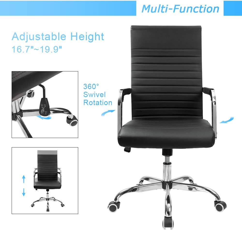 Furmax silla de escritorio de oficina acanalada con respaldo medio de piel...
