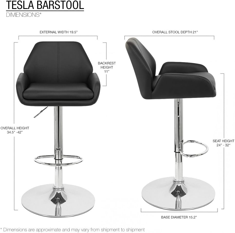 Tesla - Taburete de bar de altura ajustable contemporáneo de cuero (espresso)