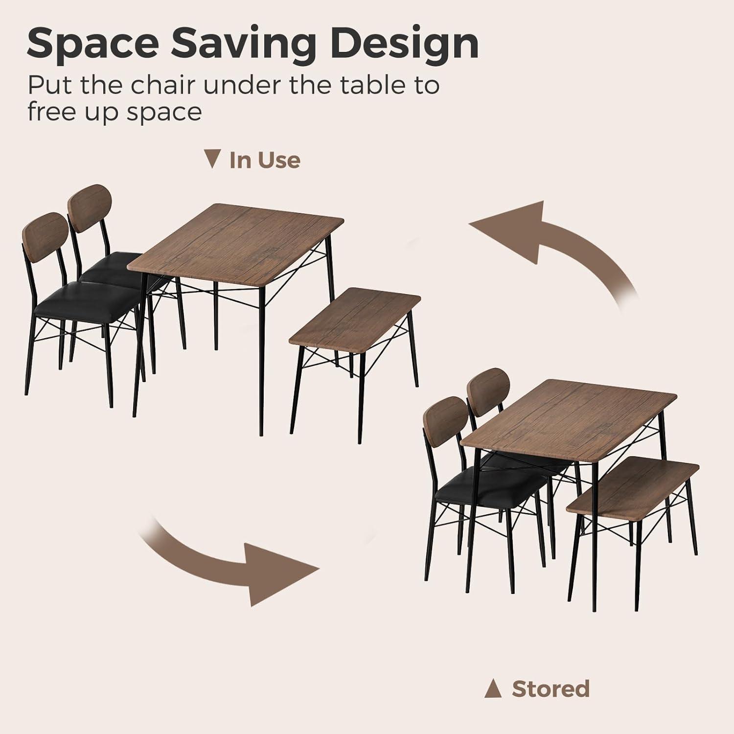 Juego de mesa de comedor para 4, mesa de cocina de 4 piezas con sillas y banco,