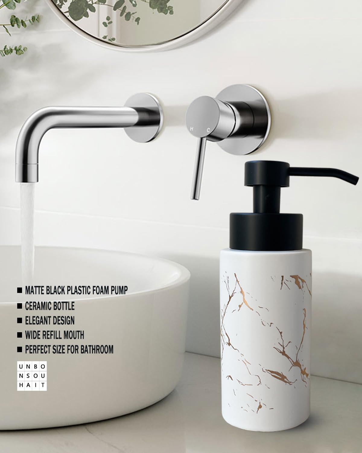 Dispensador de jabón espumoso de 9.5 onzas para baño, dispensador de jabón de...