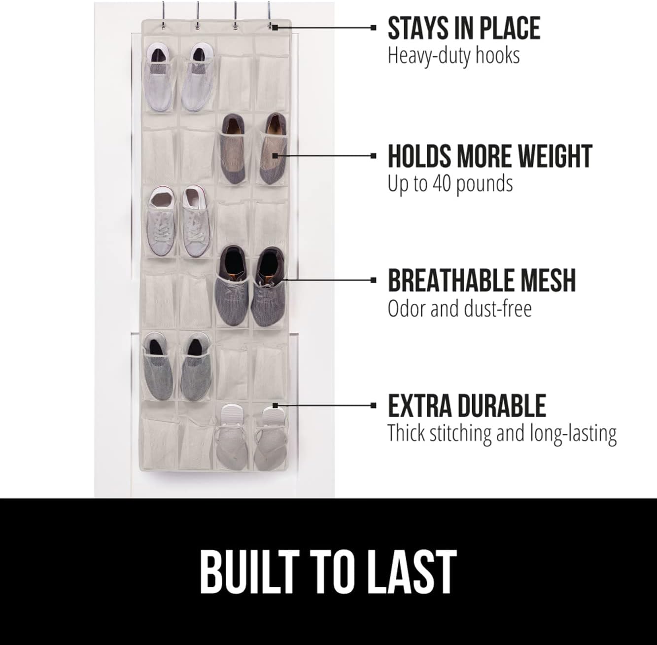 Gorilla Grip - Organizador de zapatos grande de malla transpirable con 24...