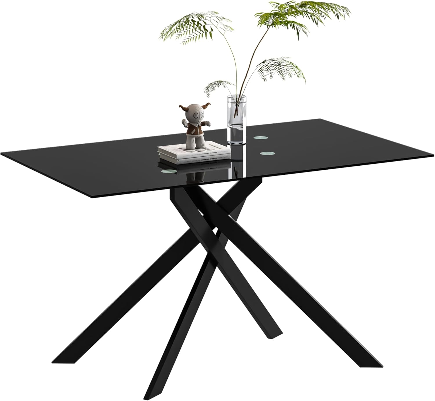 HomVent Mesa de comedor rectangular de cristal negro de 51.18 pulgadas, diseño...