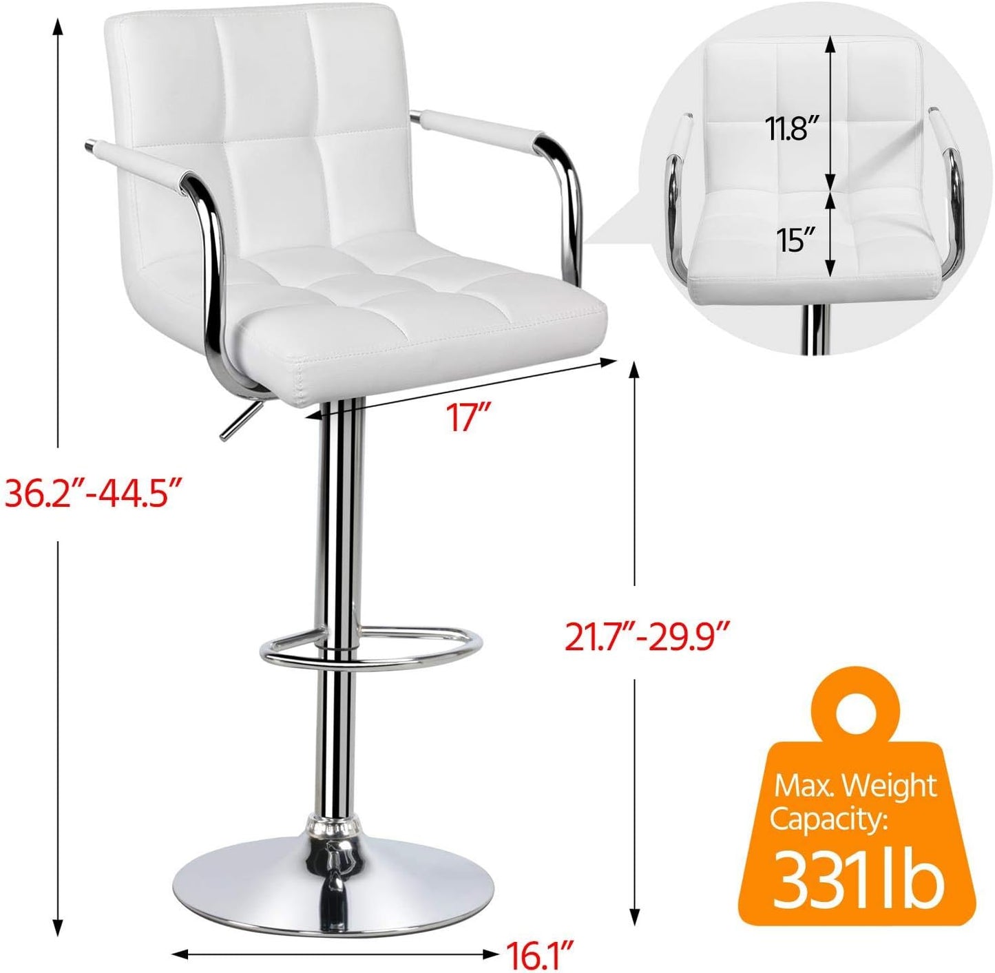 Topeakmart Taburetes de bar ajustables con respaldo y brazos, sillas giratorias...