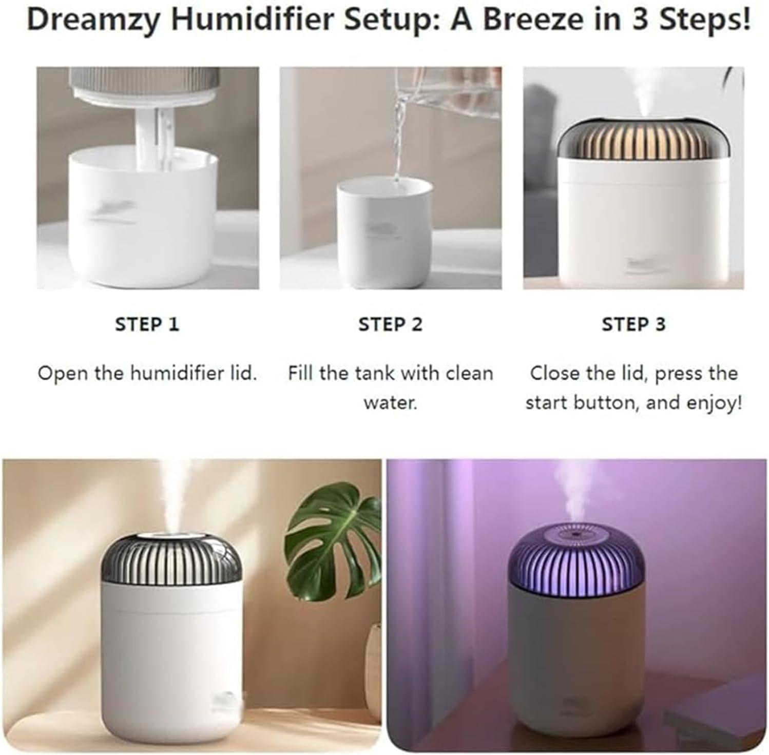 Dreamzy Humidificadores para dormitorio, humidificador de luz nocturna portátil