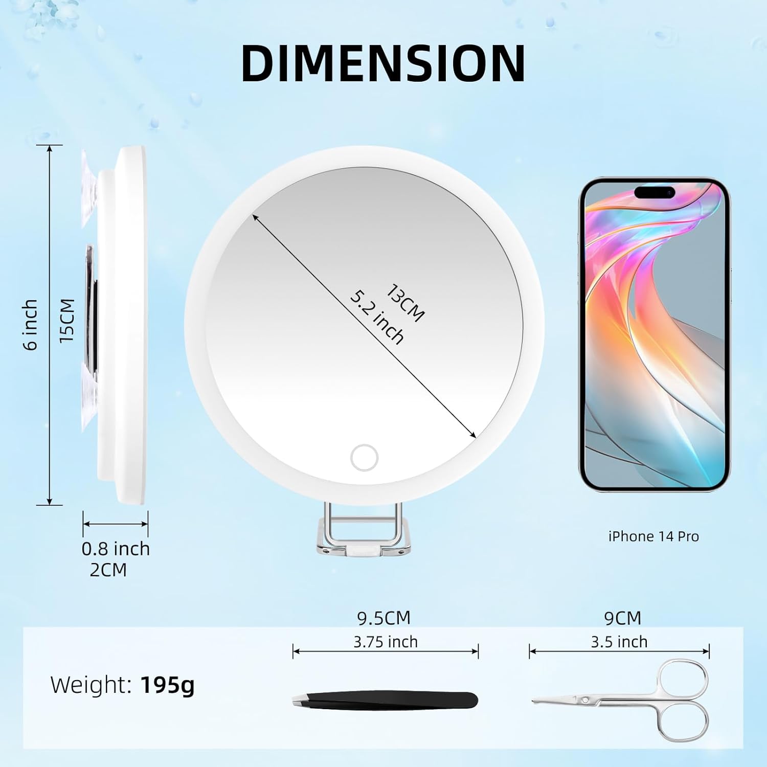 Espejo de aumento con luz 30X, grande recargable de 6 pulgadas, 3 modos de...