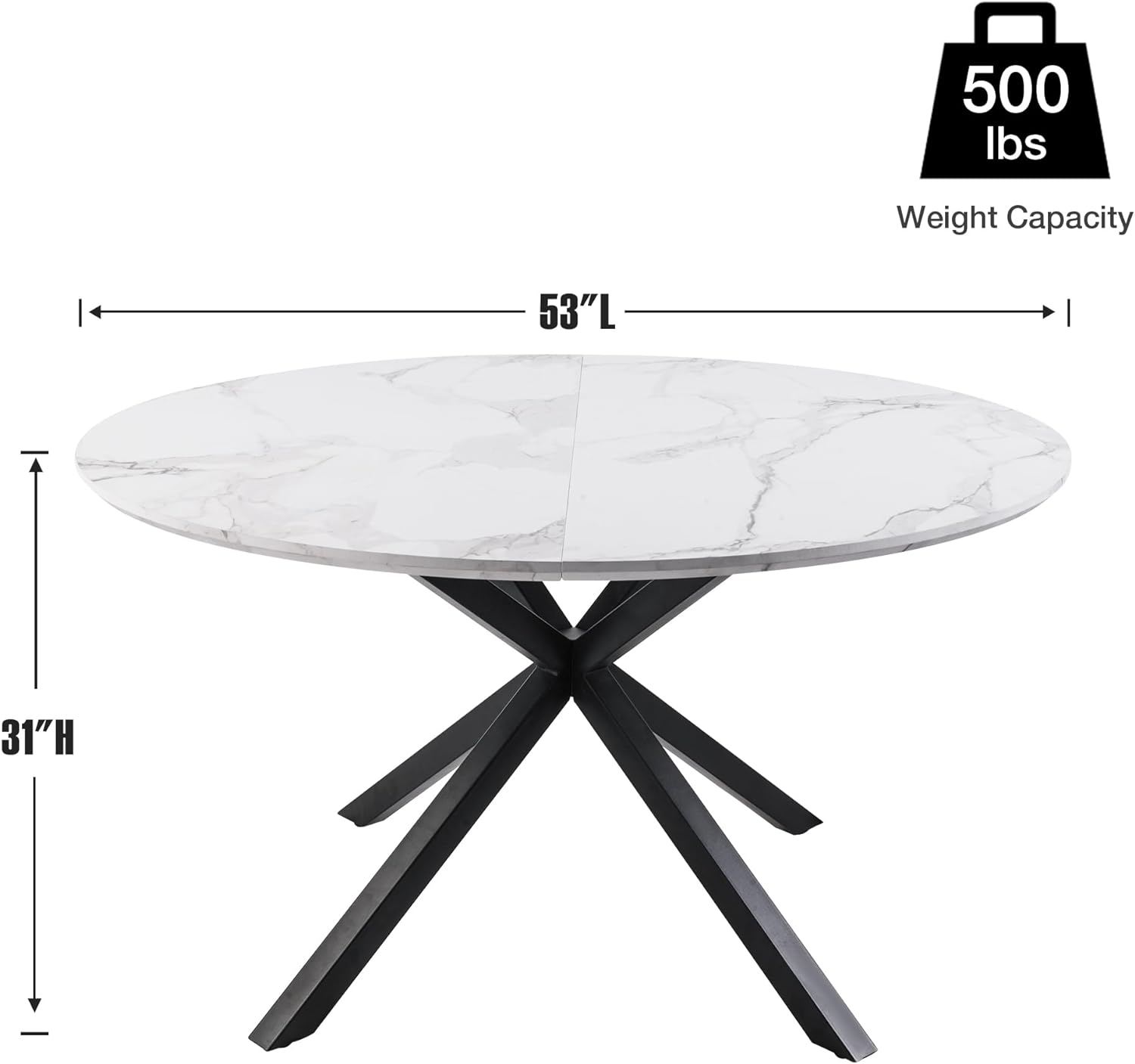 Mesa de comedor redonda de 53 pulgadas para 6 mesas de cocina blancas de mármol
