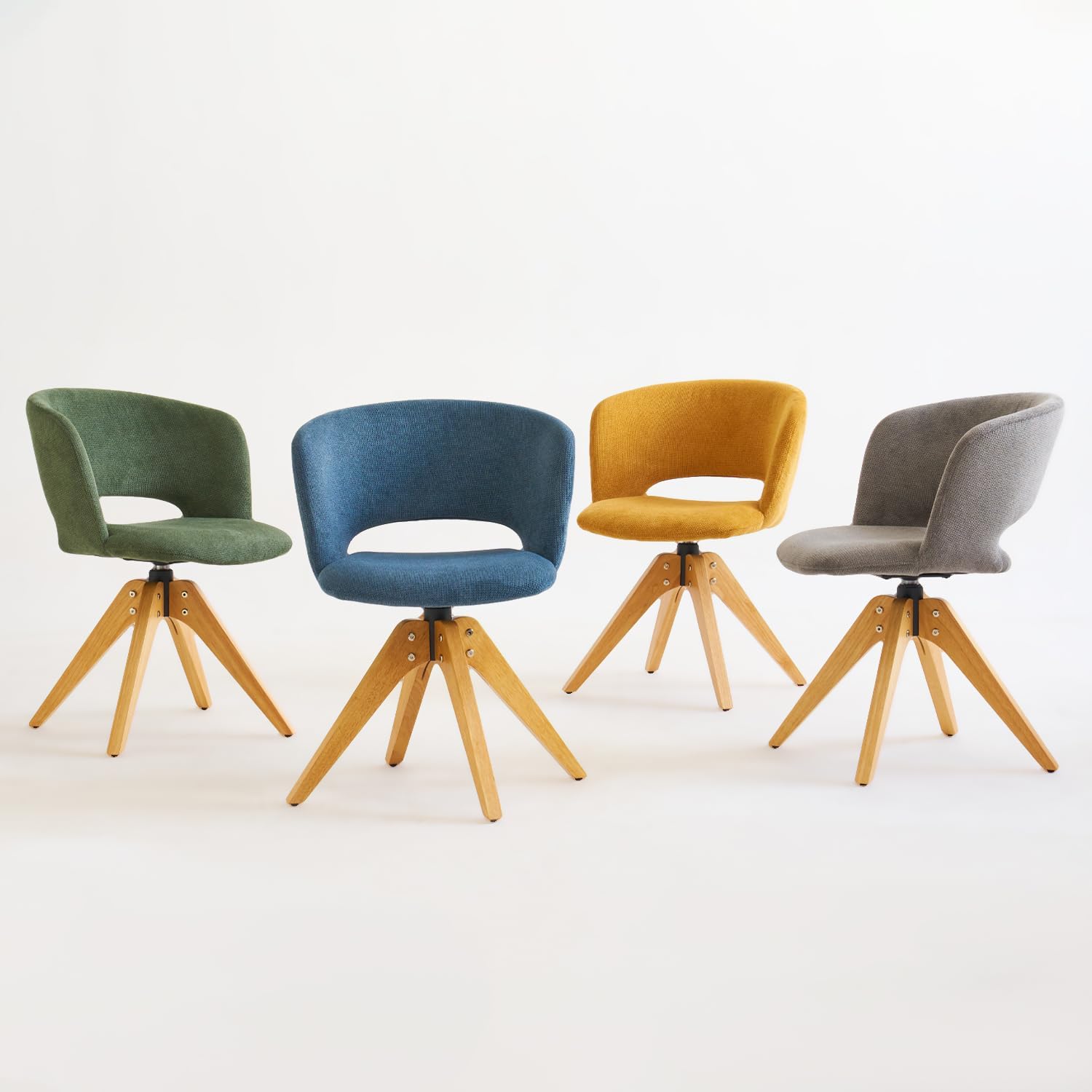 Silla giratoria moderna de mediados de siglo con patas de madera maciza, silla...