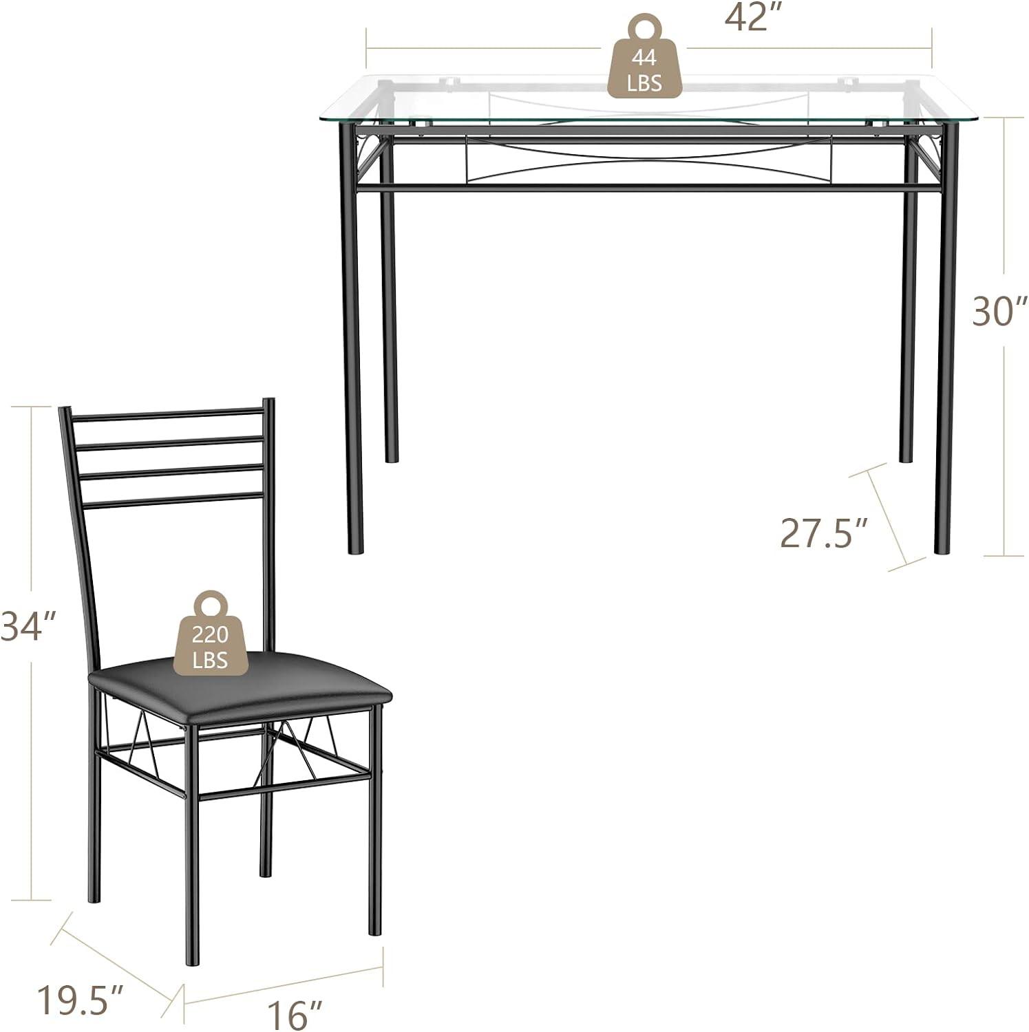 Juego de comedor de 5 piezas para 4 personas, mesa y sillas de cristal para el