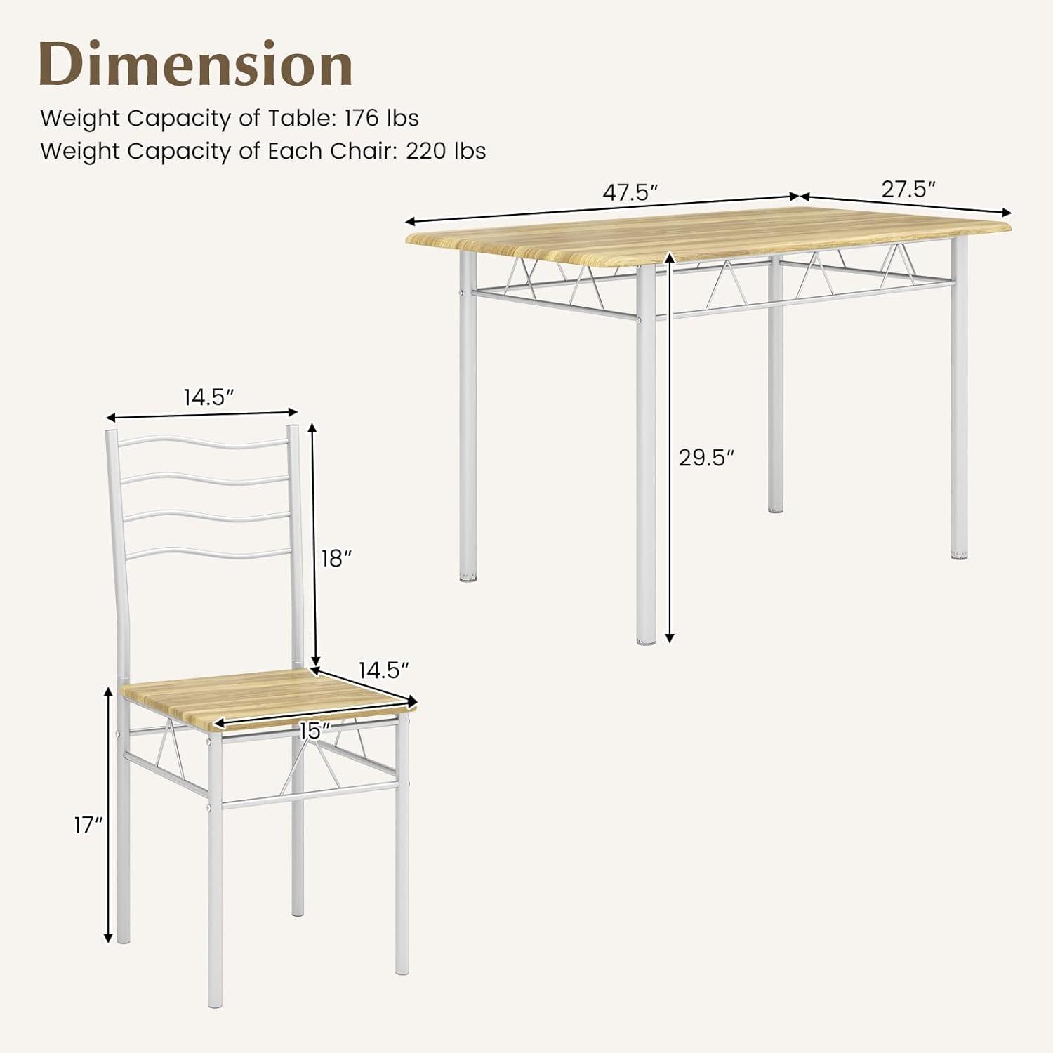 Juego de 4 sillas de mesa de cocina, 5 piezas rectangulares de metal con