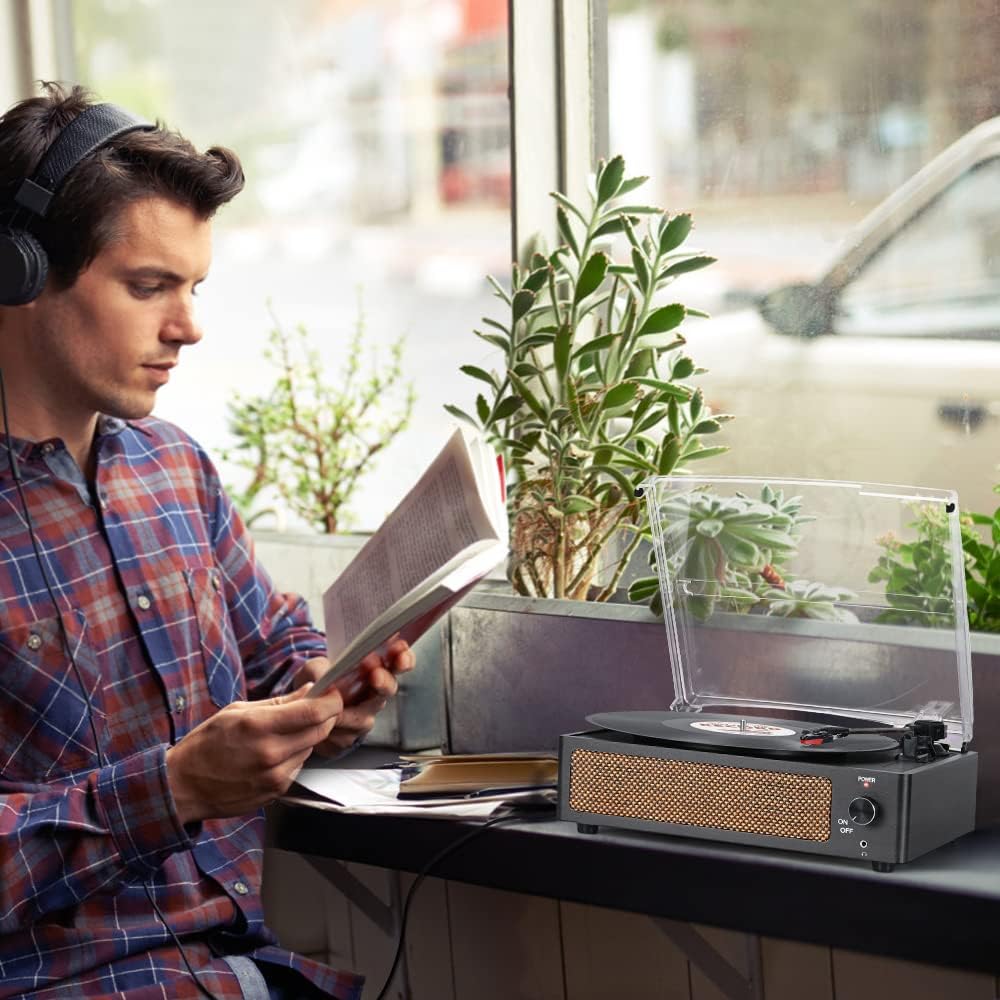 Tocadiscos de vinilo con altavoces, tocadiscos vintage para discos de vinilo,...