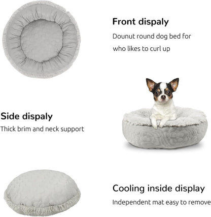 Cama calmante redonda con forma de dona para perros, cama mullida para perros