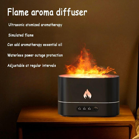Difusor de aroma de atmósfera de llama tres en uno, humidificador, luz nocturna